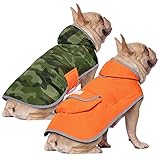 HDE Wendbarer Hunde-Regenmantel mit Kapuze, Zupf-Poncho, Regenmantel, Jacke für kleine, mittelgroße und große Hunde (Camo/Orange, XS)