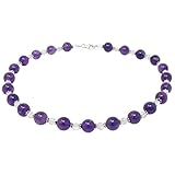 Kette Collier aus Amethyst & Bergkristall Kugel, 925 Silber, weiß violett, 51