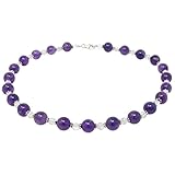 Kette Collier aus Amethyst & Bergkristall Kugel, 925 Silber, weiß violett, 51