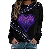 Valentinstag Sweatshirt Damen Liebe Muster Langarmshirt Pullover mit Rundhalsausschnitt Pulli Shirt Elegant Oberteile Bluse Top