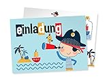 Friendly Fox Pirat Einladung, 12 Piratengeburtstag Einladungskarten für Kindergeburtstag Junge Mädchen, Einladung mit Umschlag, Kleiner Pirat auf See, Piraten-Party - Ahoy