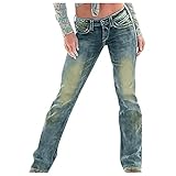 Generic Damen Skinny Fit Jeans Retro Jeanshose Bootcut Flared Jeans Mittlere Taille Weites Bein Hüftjeans Stretch Denim Schlagjeans Schlag