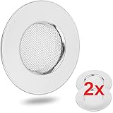 Abfluss Siebe, 2 Pack, Ø 77 mm außen, für Abflüsse ab Ø 42 mm innen, ragt 14 mm tief in den Ausguss, Spülbecken Sieb mit optimierter Passform, Rost-frei, Abflusssieb für Spülbecken, Dusche und W