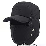 Herren Winter Fliegermütze Trappermütze Winddicht Warm Wintermütze mit Ohrenklappen Männer Baseball Cap Schirmmütze für Snowboarden Skaten Radfahren, Schwarz, Einheitsgröß