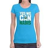 Yes we Cannabis Damen Hellblau X-Large T-Shirt - Marihuana, Hanf Kleidung