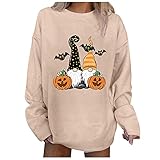 Halloween Vinatge Pullover KüRbis Smiley-Druck Langarm Sweatshirt Damen Lose Rundhals Oversize Tops Bluse Pullover T-Shirt Lose Pullover T-Shirt Jumper Bluse Ob