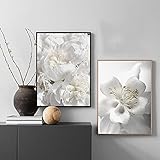 ZHJJD Weiße Frische Blume Rose Bilder Pfingstrose Wandkunst Botanische Blume Leinwand Malerei Weiße Poster Nordic Für Wohnzimmer Dekor 50x70cmx2 Kein R