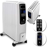 KESSER® 2500W Ölradiator mit digitalem Display Fernbedienung - elektrischer, energiesparender Heizkörper mit 10 Rippen, Timer Zeitschaltuhr, 4 Heizstufen, Thermostat, Sicherheitsabschaltfunktion Weiß