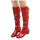 Hotberry Hohe Stiefel für Damen Riemchen Flache Stiefel Kniehohe Stiefel Klassische Stiefel mit Quadrat Absätze Langschaft Stiefel Halblange Stiefel Herbst Winter Frauen W