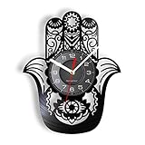 YYNNL Hand Symbol Vinyl Schallplatte Wanduhr Augenschutz Islamische Wohnkultur Hand Gottes Zeichen Musik Album U