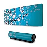 80x30 Gaming Mauspad,Japanisches Sakura-Blumen-Gaming Mauspad XL Extended Large Mauspad Schreibtischunterlage Genähte Kanten Mousepad Lange rutschfeste Gummiunterseite Mäusep