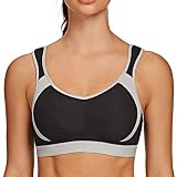 AGONVIN Damen Sport BH Starker Halt Große Brüste Acvive High Support Lauf Fitness Yoga Bra Schwarz 90G