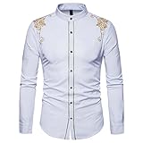 QWERD Herren Besticktes Hemd Slim Fit Freizeithemd Herren-Hemd Langarm Button Down Hemd Für Anzug, Business, Hochzeit, Freizeit Langarmhemd Männer Langarmshirts Slim Fit Stickereien Casual Dress S