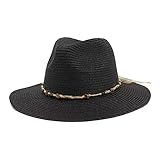 Strand Frauen Hüte Unkomplizierte Outdoor Panama Shuck Einstellbare Casual Jazz Sommer Sonnenschutz All- Cap Flat Brim Fashion Klassischer Cowboyhut ( Farbe : Schwarz , Größe : 56-58CM )