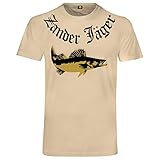 Zander Jäger T-Shirt | Fischen | Angeln | Raubfisch | Aal | Wels | Hecht | Angel Beige L