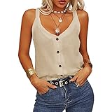 Damen Tank Top Round Neck Ärmellose Top Knopfleiste Lässige Leibchen Sexy Atmungsaktive Sommer Unterhemd Farbverlauf Weste Top Slim Fit Sportweste Basic Cami Shirt B