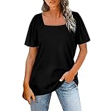 YAOBF Tshirt Damen Kurzarm Sommer Oberteile Vintage Lose Rundhals Bluse Sport Oberteile Tunika Bluse Tshirt Print Blusenjacke Weiss Hemd Kurzarm (Schwarz 1,L)