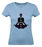 Shirt-Panda Damen T-Shirt · Meditation mit Chakren · Yoga Shirt für Frauen · 100% Baumwolle · Yogi Chakren Tshirt · fair und nachhaltig · Yogashirt · Chakra · Hellblau M