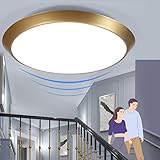 ZMH LED Deckenleuchte mit Bewegungsmelder Innen Deckenlampe I 15W Flurlampe Decke mit Bewegungssensor IP44 Wasserdicht Rund Sensor Lampe Gold 4000K für Treppe Garage Werkstatt Keller Bad Ø30CM