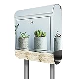 banjado® Edelstahl Standbriefkasten Motiv Kakteen in Beton - Designer Mailbox freistehend mit Zeitung