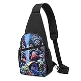 DJNGN Wasserfall Brücke Pavillon Garten Landschaft Sling Bags Große Kapazität Tragbare Sling Rucksäcke Unisex Brust Geldbörsen Canvas Crossbody Daypack mit verstellbarem Riemen Reißverschluss Offen fü