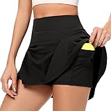 AINIC Tennis Skort Damen Golf Skort Mit Tasche Rock Mit Hose Drunter Tennisrock Sportrock Mit Hose Laufrock Sommer Minirock Mit Shorts Sport Skirt Für Fitness Workout Running Hockey (Schwarz, S)