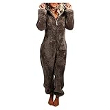 Eaylis Damen Männer Lang Pyjama Jumpsuit Teddy Fleece Einteiler Onesie Plüsch Overall Bequemer Hausanzug Anzug Flauschig Strampelanzug Schlafanzug Nachtwäsche Flauschig und Kuschelig Warm Loungew