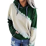 HGRTKL Damen Kapuzenpullover Langarm Mode Chic Aquarell Drucken Kordelzug Sweatshirt Damen Casual Lose Kapuzen Sweatshirt Damen Freizeit Aquarell Tasche Pullover Tops XL G