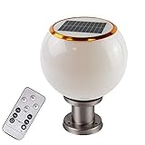 Solarsäulen-Scheinwerfer-Kugelleuchte mit Fernbedienung, dimmbar, LED Outdoor Wasserdichte Mastlampe 6000K, Moderne Säulenlampe für Parkgarage Zaun Hof Haus Villa Patio, Weiß,30