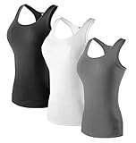 Sport Yoga Tanktops Damen Workout 3 Packs Dry Fit Kompression Running Fitness T-Shirt Schwarz Weiß Grau Tag(L)=EUR M