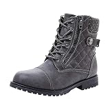 LLDG Damen Winterstiefel Flache Combat Boots Herbst und Winter rutschfest Winterschuhe Schneeboots Wasserdich Schnürschuhe Outdoor Knöchel Stiefel Vintage Military-Boots Lässige Kamp