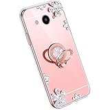 Ysimee Spiegel Hülle kompatibel mit Huawei Y3 2017 [Ring Holder], Dünne Handyhülle Huawei Y3 2017 Bling Glitzer Diamant Hülle mit 360 Grad Ständer Kratzfest Stoßdämpfend Schutzhülle, Roség