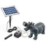 Solarbetriebener Wasserspeier Nilpferd - inkl. Solar Teichpumpe 5 Watt 250 l/h - Maße ca. 265 x 120 x 200 mm - Wasserspiel für Gartenteich Teichfigur Gartenbrunnen, esotec 101658