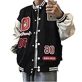 Varsity Jacke, Zip Up Bomberjacke Harajuku Boyfriend Baggy Baseball Coat Ribcage Letter Pattern Punk Streetwear Windbreaker Coat mit Taschen für Herren D