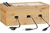 Relaxdays Kabelbox Bambus, Multi Ladestation Holz, Kabelmanagement Schreibtisch, H x B x T: 16,5 x 25,5 x 14 cm,