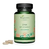 ZINK Kapseln Vegavero ® | Mit Vitamin C | 15 mg Zink (150% NRV) pro Kapsel | Zinkbisglycinat – gut verträglich | 100% VEGAN | Immunsystem & Haut* | 180 Kapseln | Ohne Z