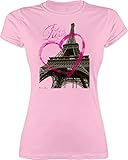 Stadt und City Outfit - I Love Paris - M - Rosa - t-Shirt Frankreich Damen - L191 - Tailliertes Tshirt für Damen und Frauen T-S