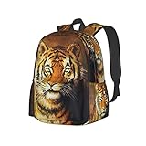 Delerain 17 Zoll Rucksack Laptop Rucksack Schule Büchertasche Schultertasche Casual Daypack für Schule Camping Wandern Picknick Reisen, Tigerkopf, Einheitsgröß