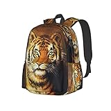 Delerain 17 Zoll Rucksack Laptop Rucksack Schule Büchertasche Schultertasche Casual Daypack für Schule Camping Wandern Picknick Reisen, Tigerkopf, Einheitsgröß