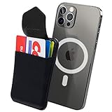 Sinjimoru Magnetische Handy Kartenhalter für iPhone 12 und iPhone 13, Kreditkartenetui Handy Wallet mit Magnet Card Holder für iPhone12,13/ Mini/Pro/Pro Max. Sinji Pouch M-Flap, Schw