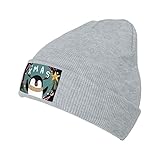 MSJS Weihnachten Cartoon Bordüre Cartoon Pinguin Unisex Erwachsene Knit Beanie für Männer Frauen Warme Slouchy Cap Skull Cap, grau, Einheitsgröß