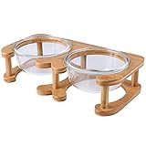 Yousiju Katzen Hund Glasnapf Wasser Futter Erhöht Doppel Feeder mit Holzständer für Welpen Kleintiere Haustierfütterung Produkt (Color : Double Bowl)