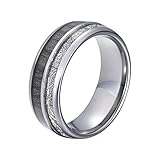 Gualiy 8MM Wolframkarbid Herrenringe Personalisiert, Silber Meteorit and Holz eingelegt 8MM Herren Eheringe Silber Bandring Fingerring für Valentinstag Weihnachten Geburtstag Größe 72 (22.9)