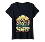 Damen Monstertrucks Sind Meine Marmelade Retro-Sonnenuntergang T-Shirt mit V