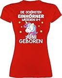 Geburtstagsgeschenk Geburtstag - Die schönsten Einhörner Werden im Juni geboren Sterne bunt - M - Rot - Einhorn Shirt Damen XXL - L191 - Tailliertes Tshirt für Damen und Frauen T-S