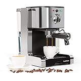 Klarstein Passionata Espressomaschine - 1,25 Liter Siebträgermaschine, Siebträger Kaffeemaschine mit automatischem Druckablass, inkl. Milchschaum Düse für Zubereitung von Cappuccino, 15 Bar, silb
