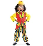 KarnevalsTeufel Kinderkostüm-Set Clown 3-teilig Anzug Clowni Hose und Oberteil Mini-Melone Harlekin Schelm Spaßvogel (92)