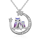 YFN Eule Halskette Mutter Tochter Schmuck Sterling Silber Nie ich liebe dich zum Mond und zurück Geschenke Mond Halskette für Frauen M