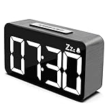 Digitaler Wecker,Hmtruly LED Digitaluhr mit Dual Alarm Snooze, 6 Helligkeit,Allmählicher Alarm,USB Wiederaufladbarer und 12/24 Stunden,Digital Uhr für das Bett, S