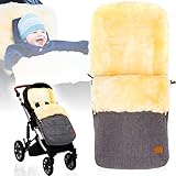 Winterfußsack/Fußsack (100% ECHTES LAMMFELL) für Kinderwagen/Buggy/Jogger Kinderwagenfußsack (HELLGRAU MELANGE)